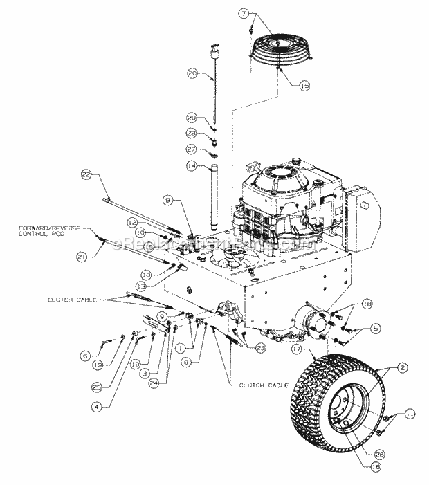 Lower Controls Diagram and Parts List for 5416R 457900-460859, 553C562K100, 554C562K100 Cub Cadet Lawn Mower